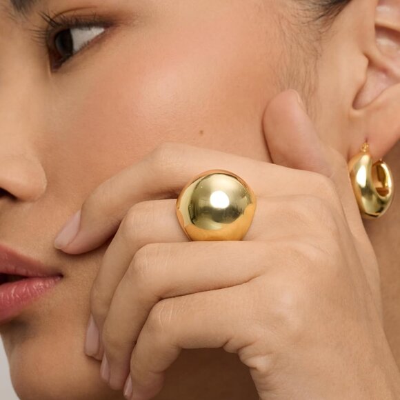 Yellow Gold Plated Chunky Domed Statement Ring for Women, 23.5mm Wide, Size 9 - Picture 2 of 6